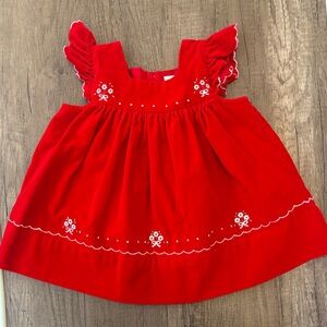 Vintage 80s 90s Toddler Christmas Dress Pinafore Red Velvet Ruffles Girly 3T